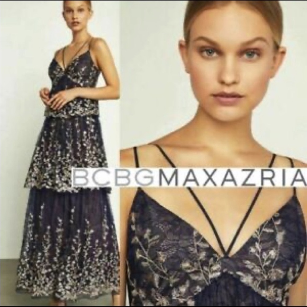 $588 BCBG MAXAZRIA Floral Embroidered Gown size 0